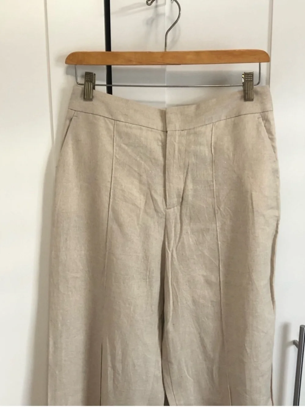Zara Beige Tailored Straight Leg Linen-Blend Trousers